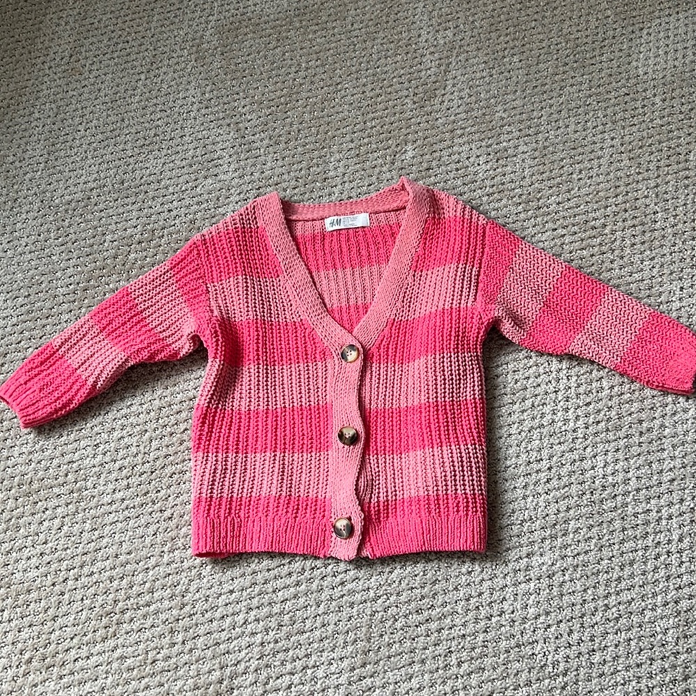 HM PINK AND CORAL STRIPED CARDIGAN TODDLER